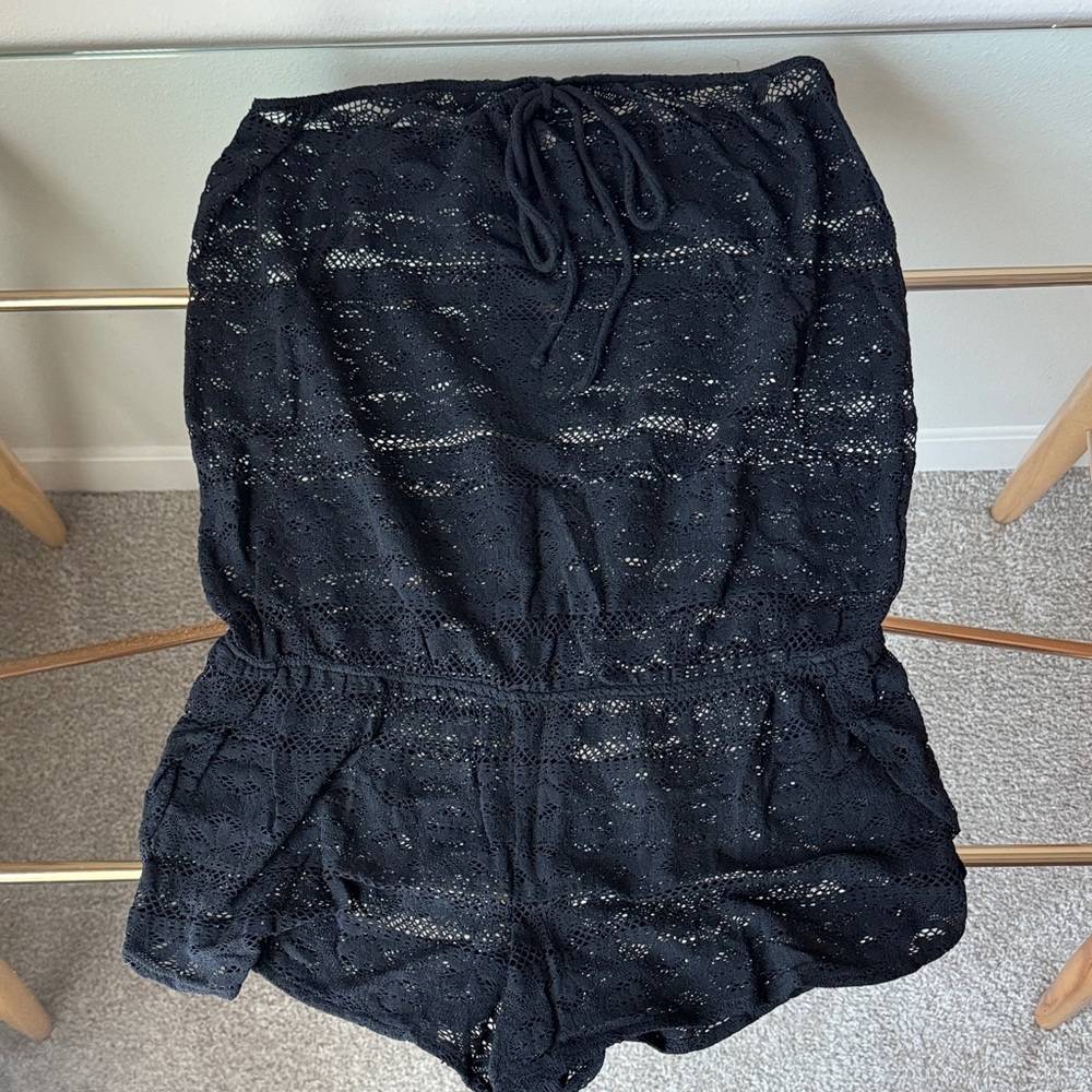 Victoria’s Secret Black Lace Strapless Romper Cover Up - Medium